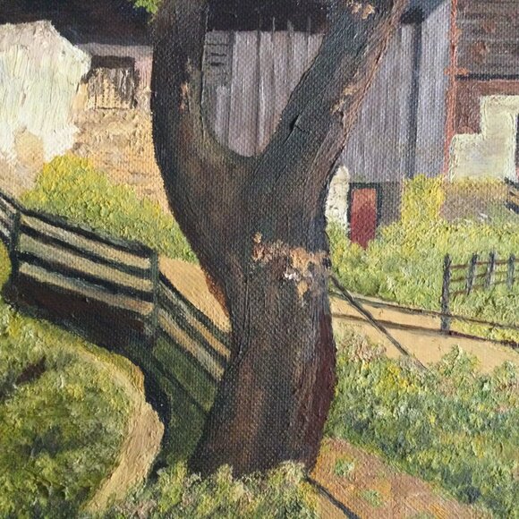 Vintage oil Painting on board old village mountain landscape wall hanging framed - Picture 6 of 12